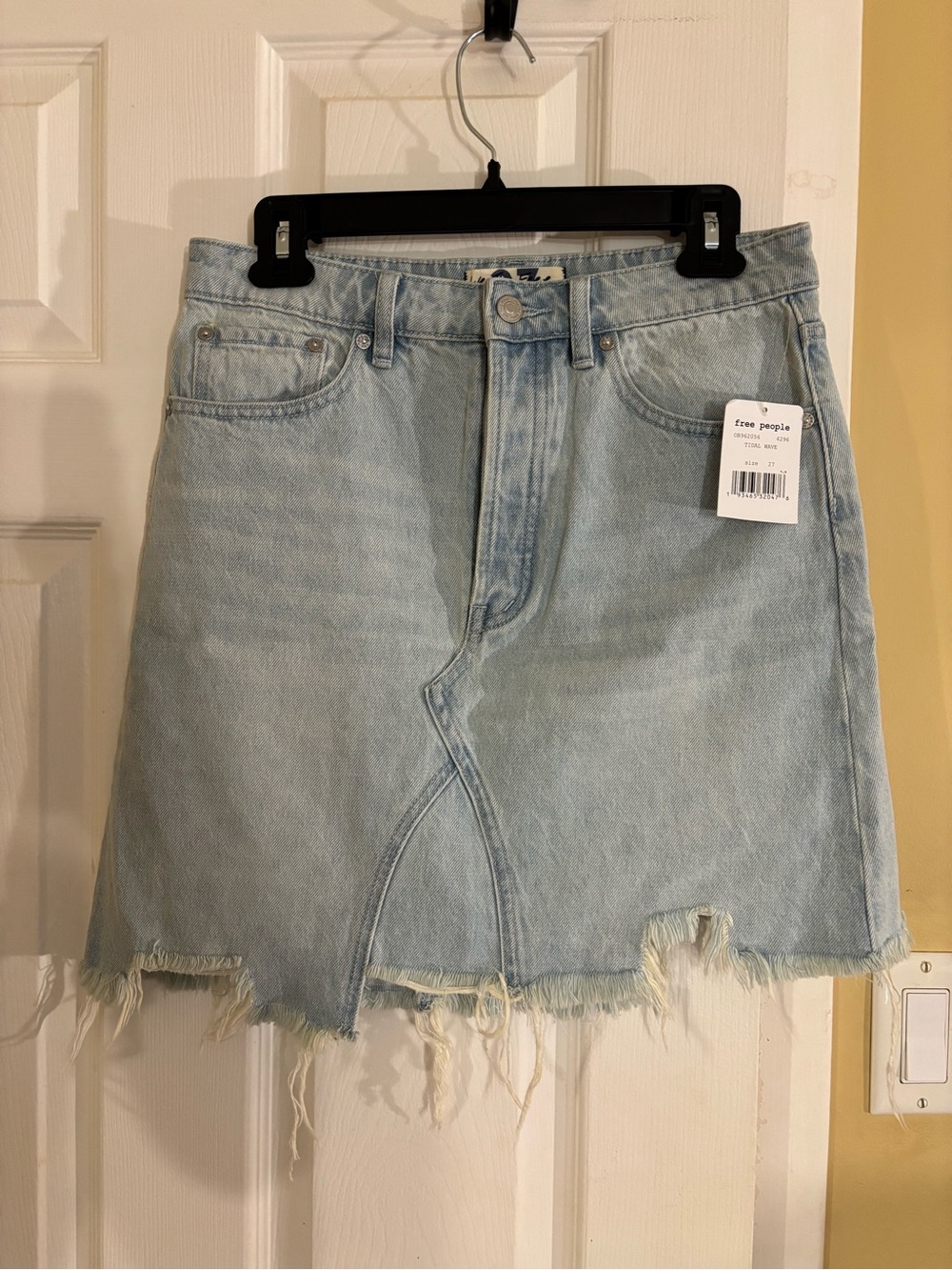 Free People Light Blue Distressed Denim Mini Skirt